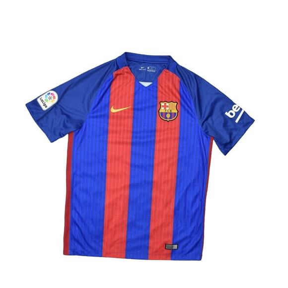 Nike Dri Fit Men's M Blue Polyester JerseyT-Shirt FC Barcelona 2016 V Neck Socce - Picture 1 of 8